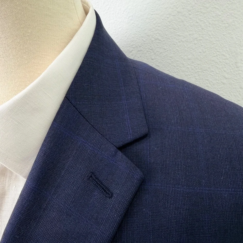 Lauren Ralph Lauren Mens Blue Plaid Wool Blend Natural Stretch Blazer Size 50R